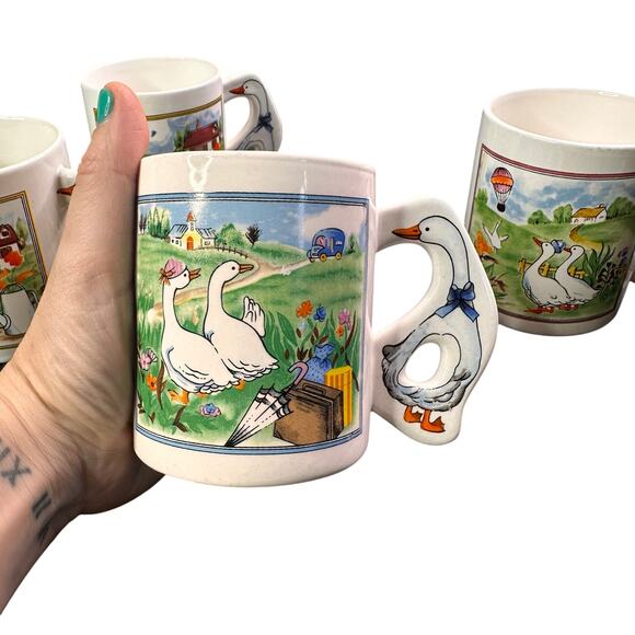 Vintage Duck Mug  stoneware Made In Japan White Ducks set of 4 - Picture 9 of 9